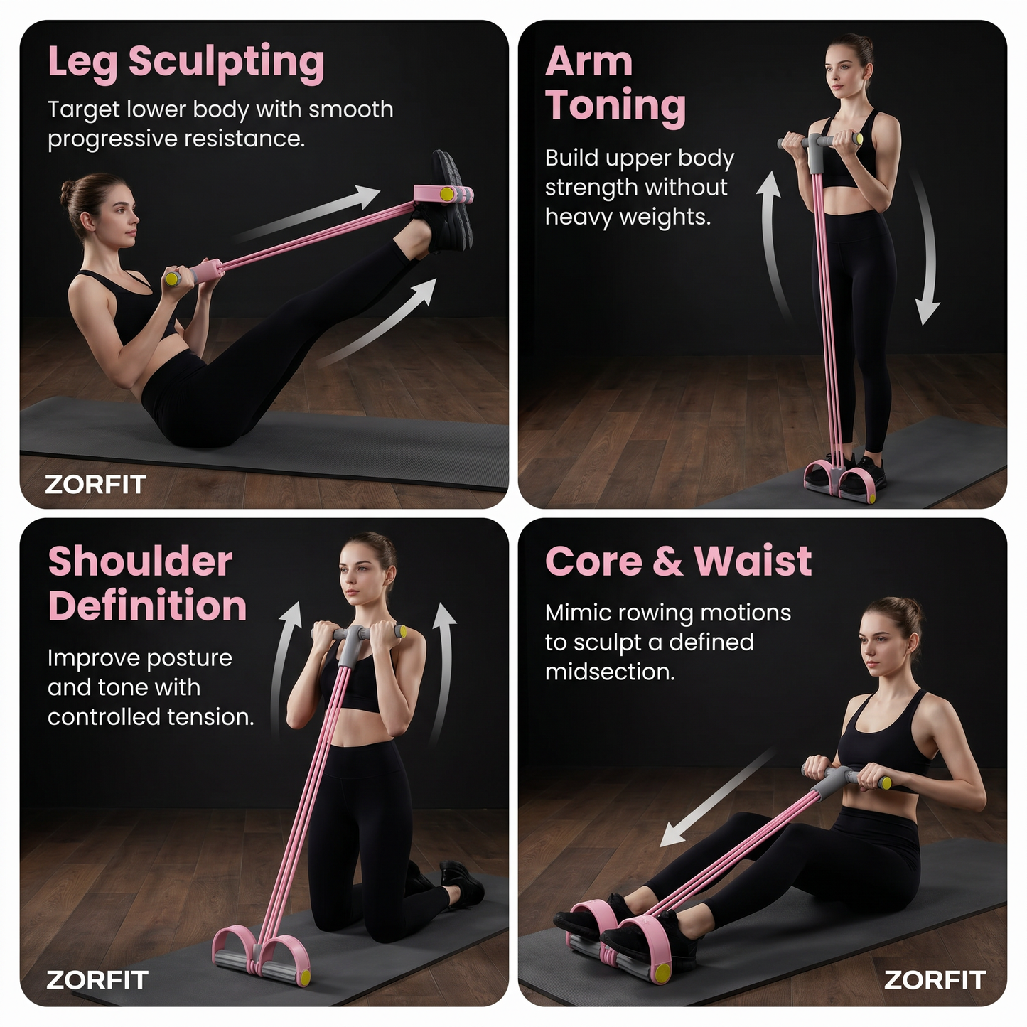 Zorfit™ 4-Tube Elastic Pedal Puller (Pink Gray)
